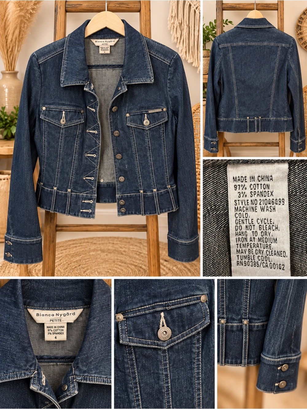 Bianca Nygard Petite Dark Wash Denim Jacket Size 4 Y2K